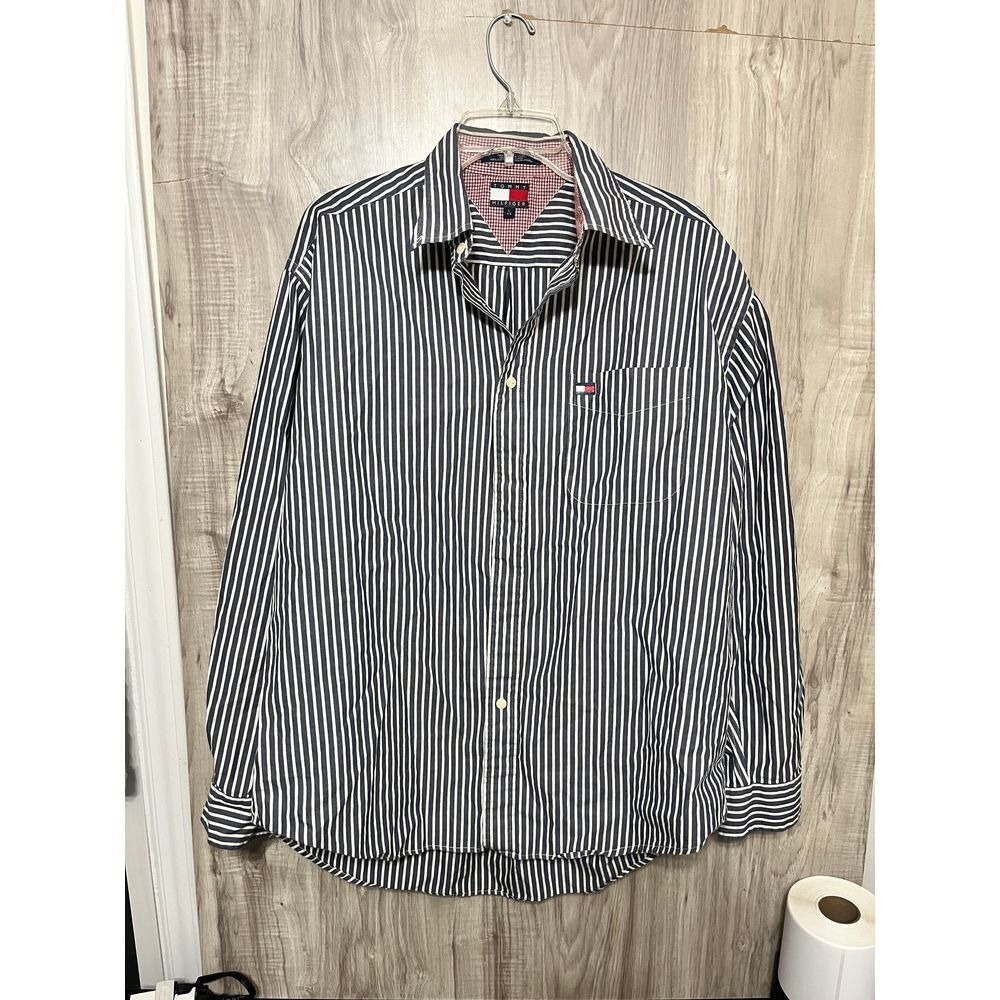 Vintage Tommy Hilfiger Shirt Mens Large striped Button Down Striped 90s